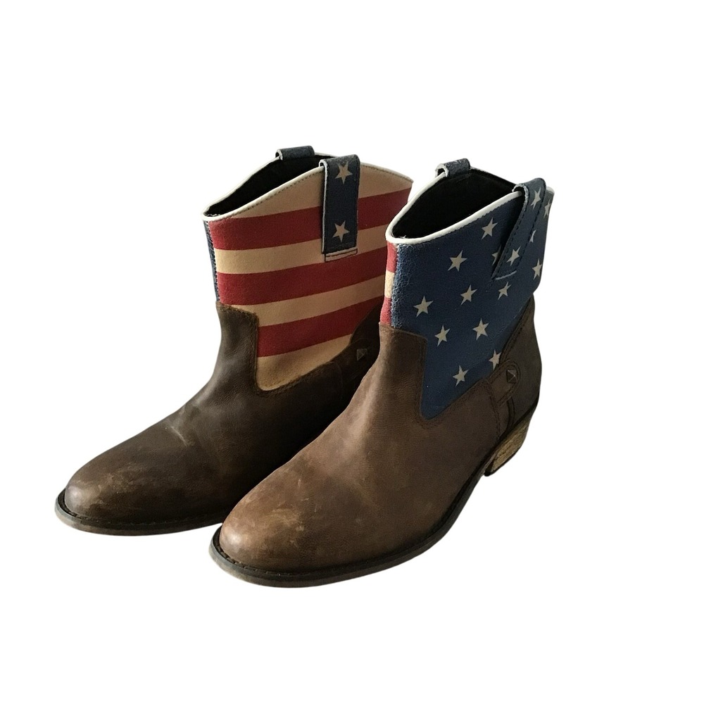 Santa Fe Boot Co Women's 8M USA Flag Boots Leather Upper Western Cowgirl Rancher